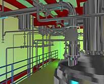 Визуализация фрагментов трехмерной модели химического завода, спроектированнного в PLANT-4D
