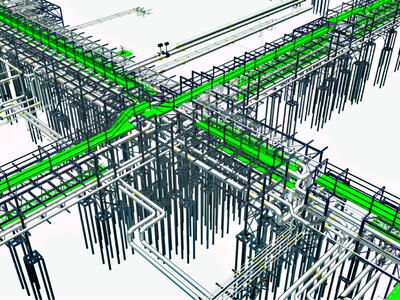 Рис. 3. 3D-модель инженерных сетей на эстакадах. Площадка ЦПС Южное Хыльчую. PLANT-4D